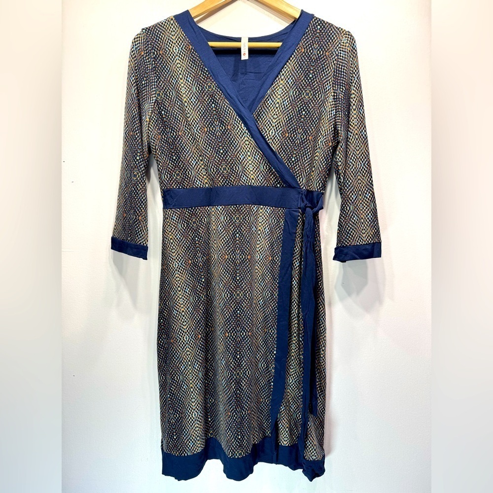 Midi Dress Faux Wrap Geo Dots 3/4 Sleeve V Neck Gilli ModCloth Large